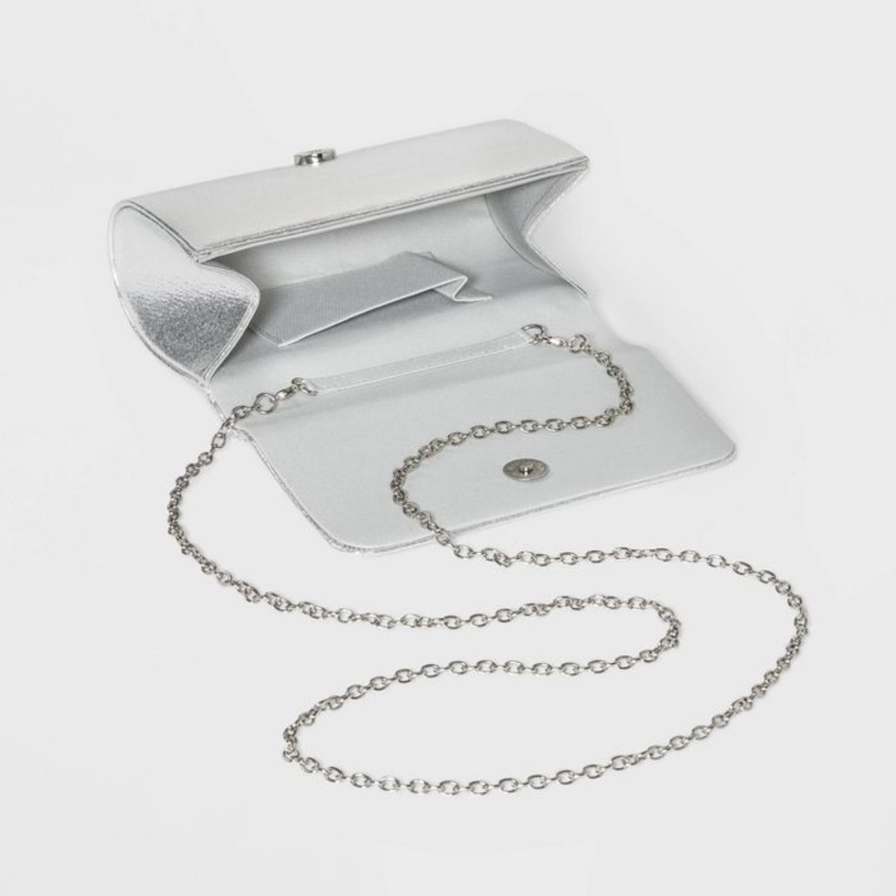 Crystal Snap Flap Closure Clutch - Silver - Picture 3 of 3